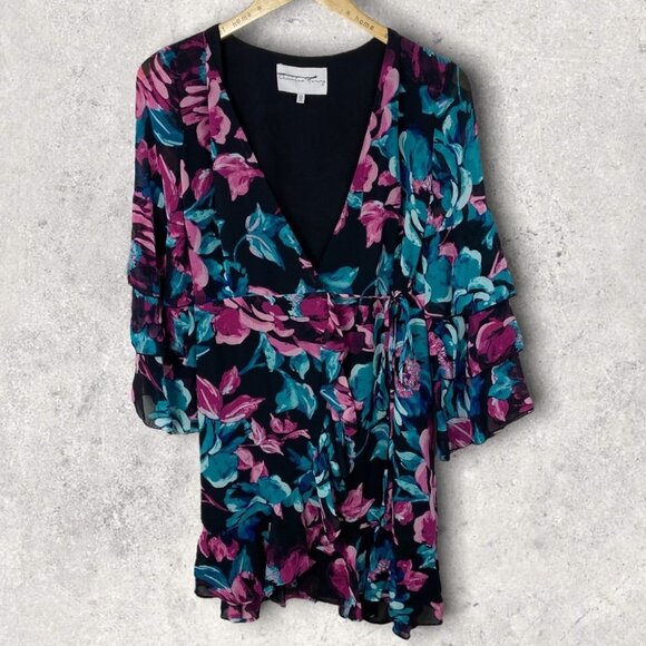 NEW Nordstrom Ruffle Bell Sleeve Tiered Floral‎ Mini Dress Size XS Charles Henry - Picture 2 of 10